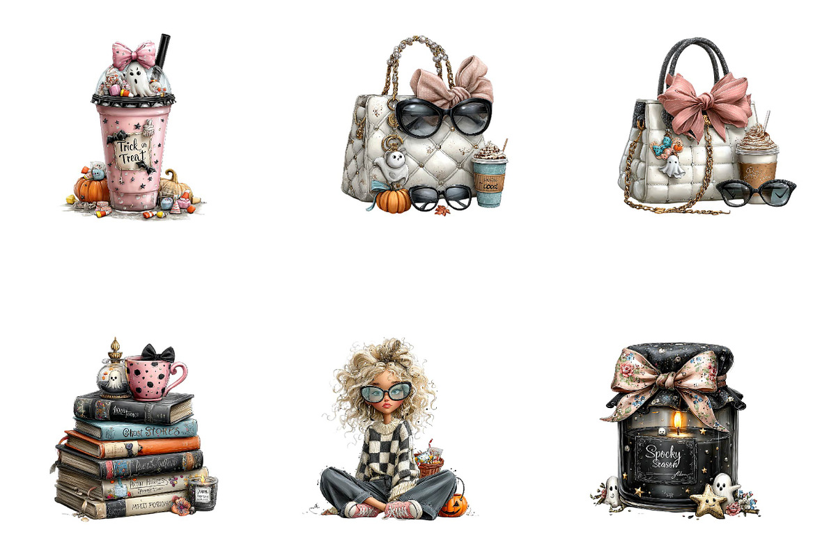 Preppy Halloween Clipart Bundle, a Seasonal Illustration by CreationArt (Photo 4 of 5)