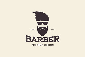 Cool Man Hairstyle With Beard Logo