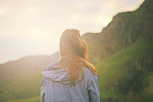 Girl enjoying the view in mountain