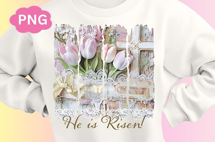 He is Risen Cross Spring Flowers PNG