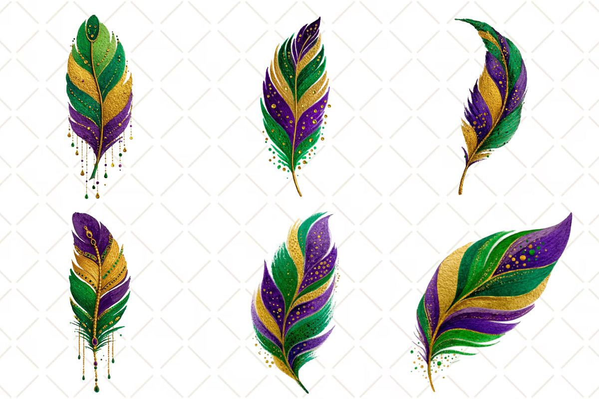 Watercolor Mardi Gras Feathers, an Illustration by Black Bird Studio (Photo 3 of 6)