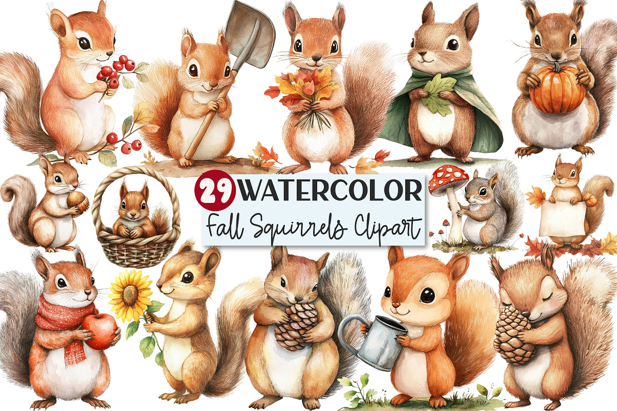 Fall Squirrels Garden Clipart, an Illustration by Rose Art (Photo 1 of 4)