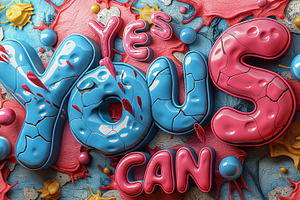 A vibrant and playful 3D text design featuring the phrase 'YES YOU CAN' in brig, a Background Photo by ImageMir