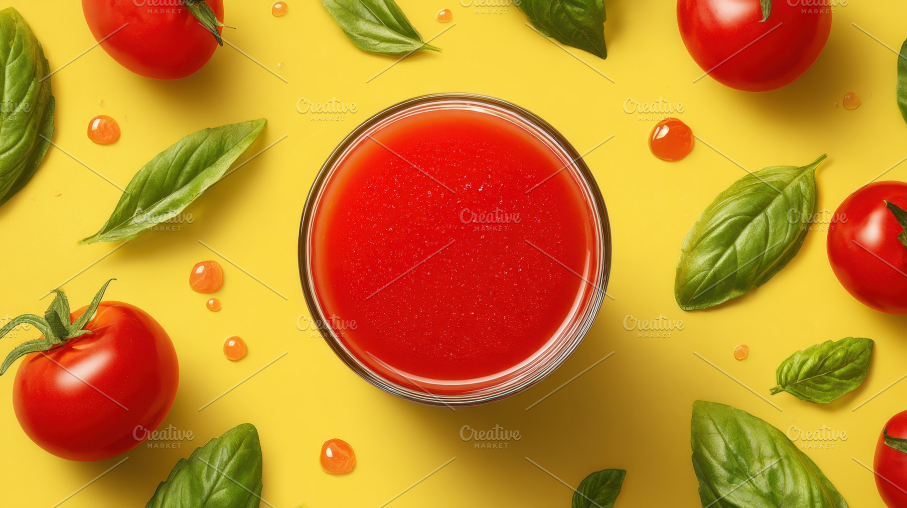 Fresh tomato juice with basil leaves, a Photo by Beautiful things