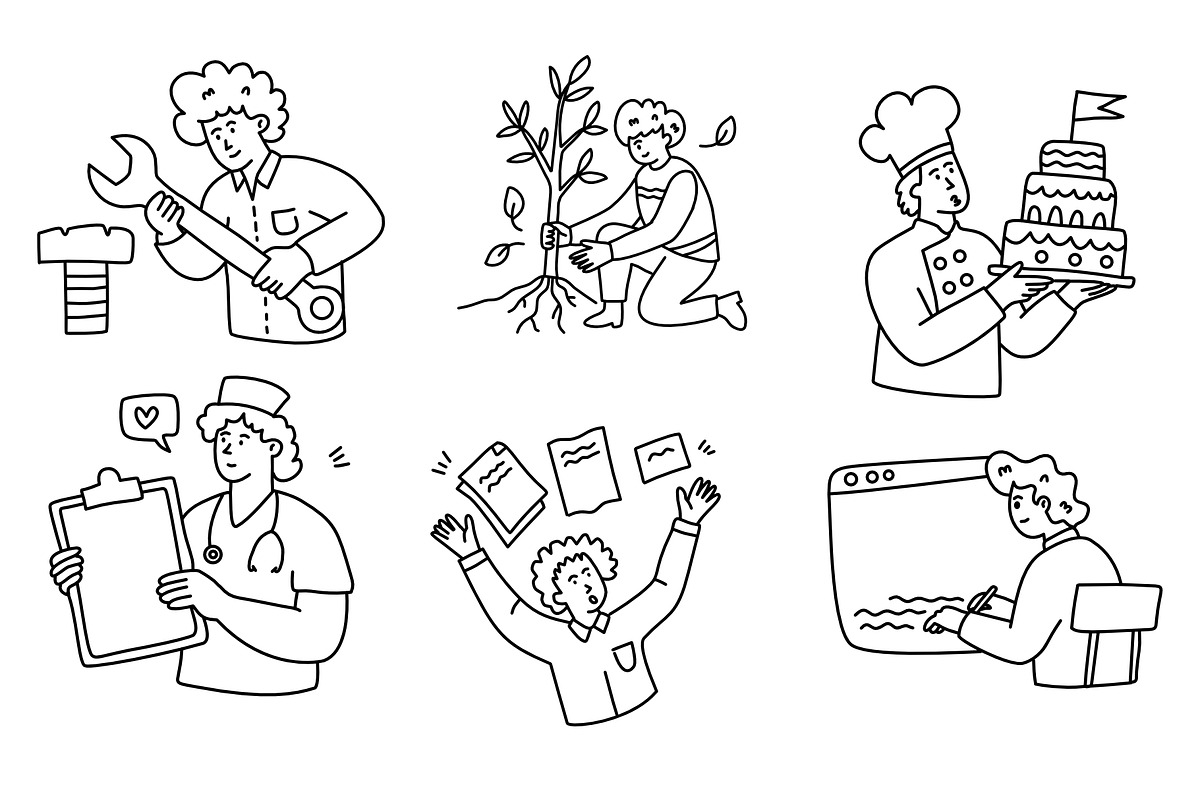 work people hand drawn set, a Person Illustration by foxndeer (Photo 4 of 4)