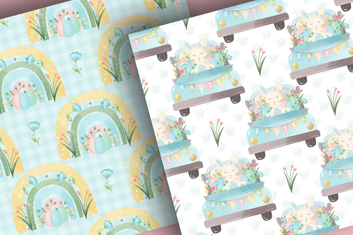 Easter Rainbows Rabbit digital paper, a Pattern Graphic by designloverstudio (Photo 6 of 7)