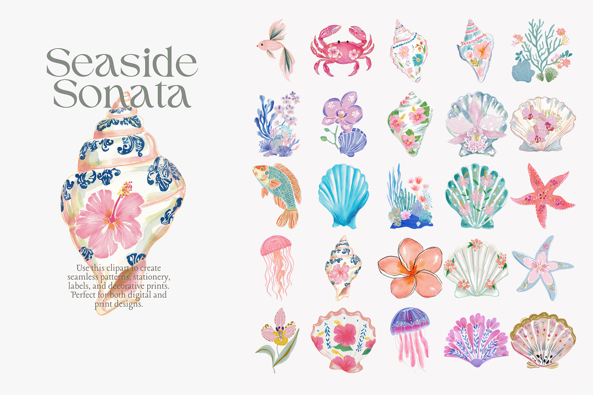 coastal watercolor clipart bundle, a Decorative Illustration by Patishop Art (Photo 5 of 11)