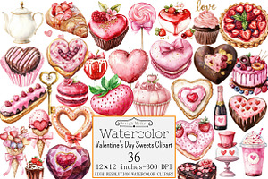 Watercolor Valentine's Day Sweets, a Seasonal Illustration by Design Market