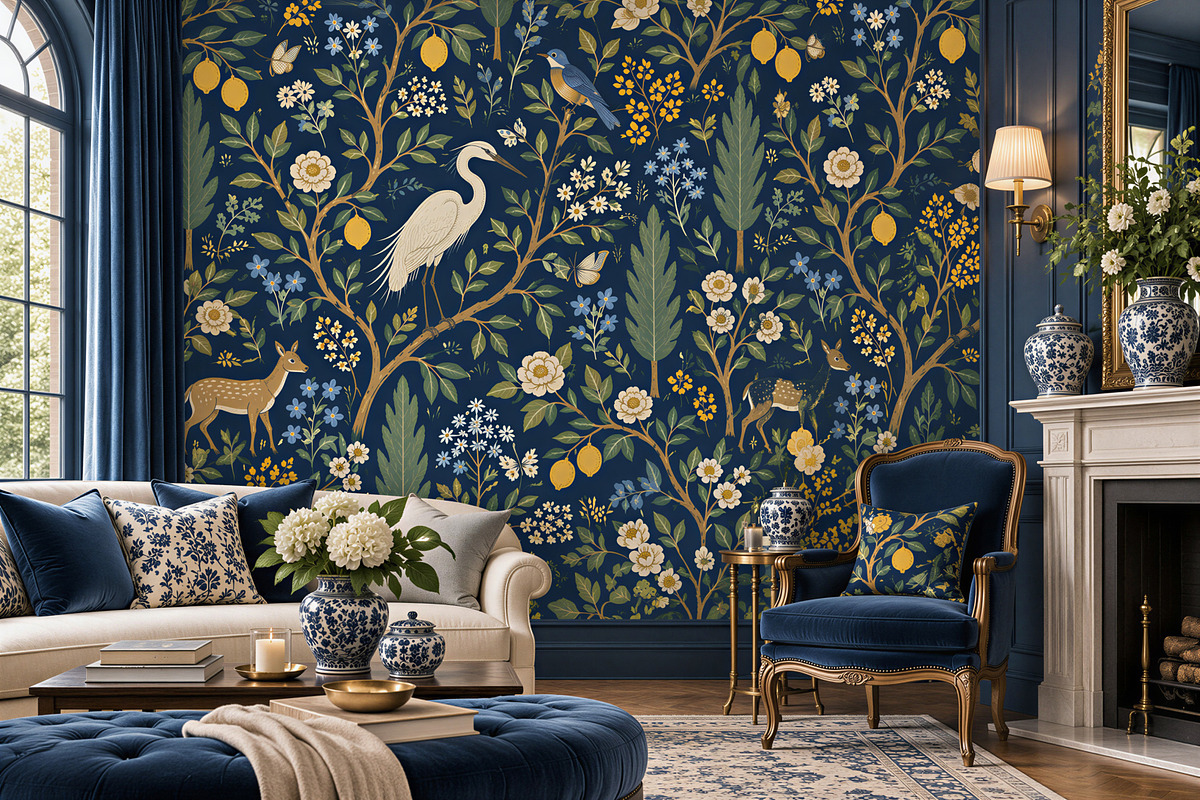 Midnight Heron | Botanical Wallpaper, a Wallpaper Graphic by by creative paper (Photo 5 of 15)