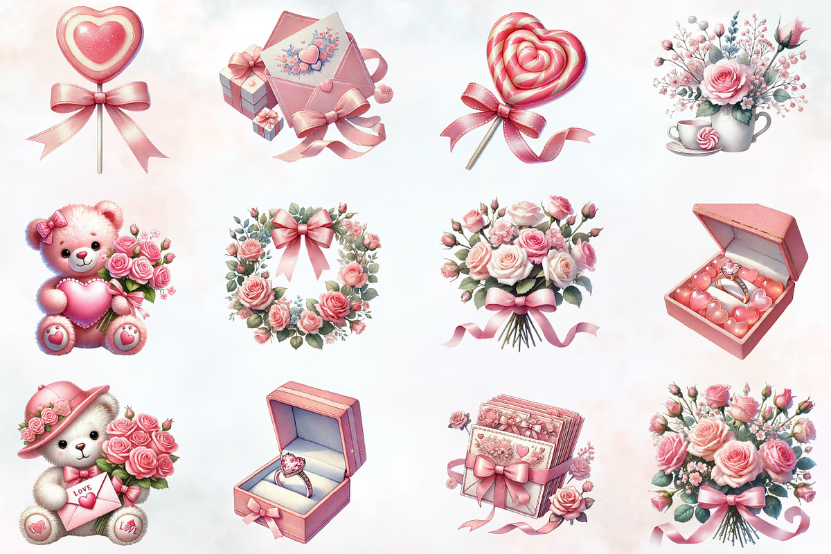 Pink pastel Valentine's day Clipart, an Illustration by RobertsArt (Photo 7 of 7)