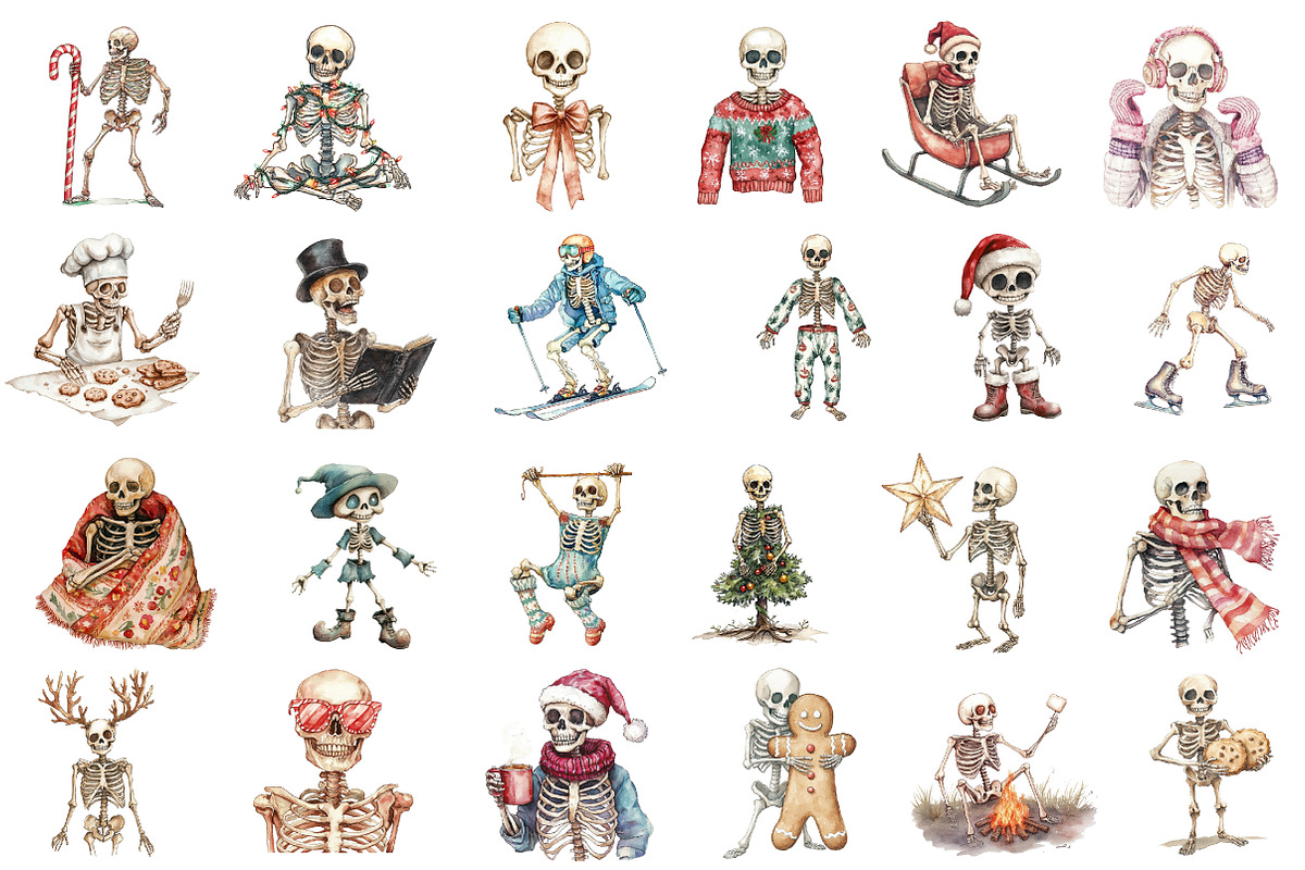 Funny Skeleton Christmas Clipart, an Illustration by designcity5 (Photo 2 of 5)