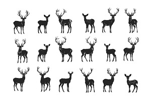 Deer black silhouettes vector set, an Animal Illustration by Stock-Smart-Start