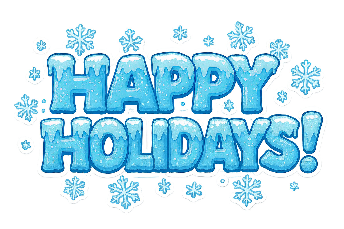 Happy holidays icy text with snowfla, an Illustration by Dvoevnore photos