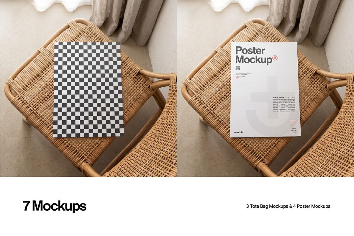 Rattan Poster & Tote Bag Mockup, a Packaging Mockup by Usethis Mockup (Photo 3 of 8)
