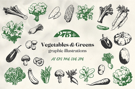 Hand-drawn Vegetable & Greens, a Food Illustration by La Petite Line Art