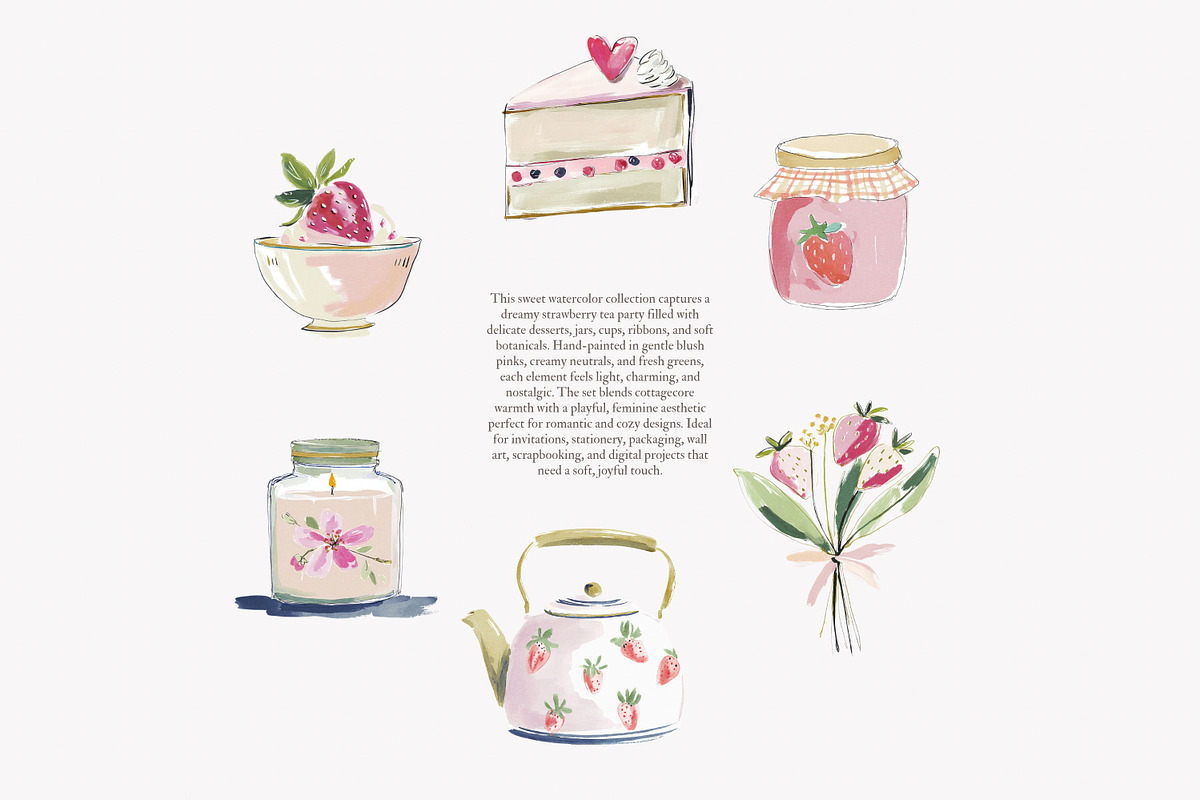 strawberry watercolor clipart set, a Decorative Illustration by Patishop Art (Photo 2 of 8)