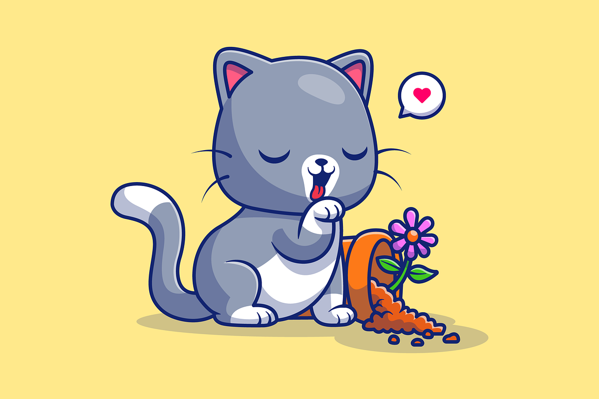 Cute Cat Break Pot Cartoon, an Animal Illustration by Catalyst Labs