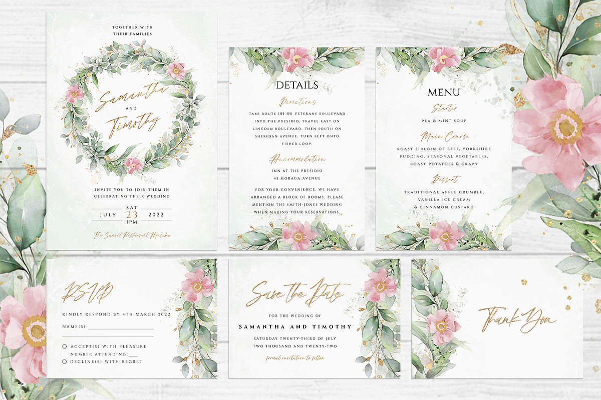 Eucalyptus Pink Floral Wedding Suite, an Invitation Template by R Whitehurst Design (Photo 2 of 5)