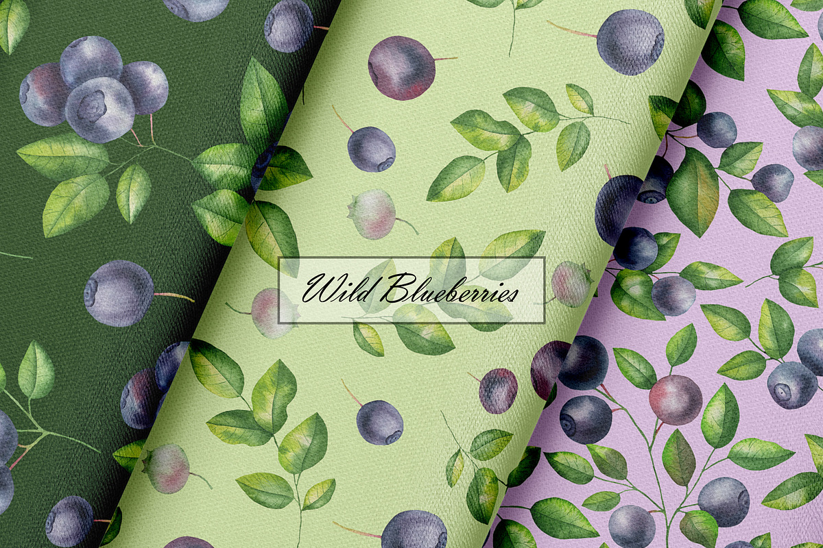 Blueberries Watercolor Patterns, an Illustration by OlDm_Shop (Photo 5 of 10)