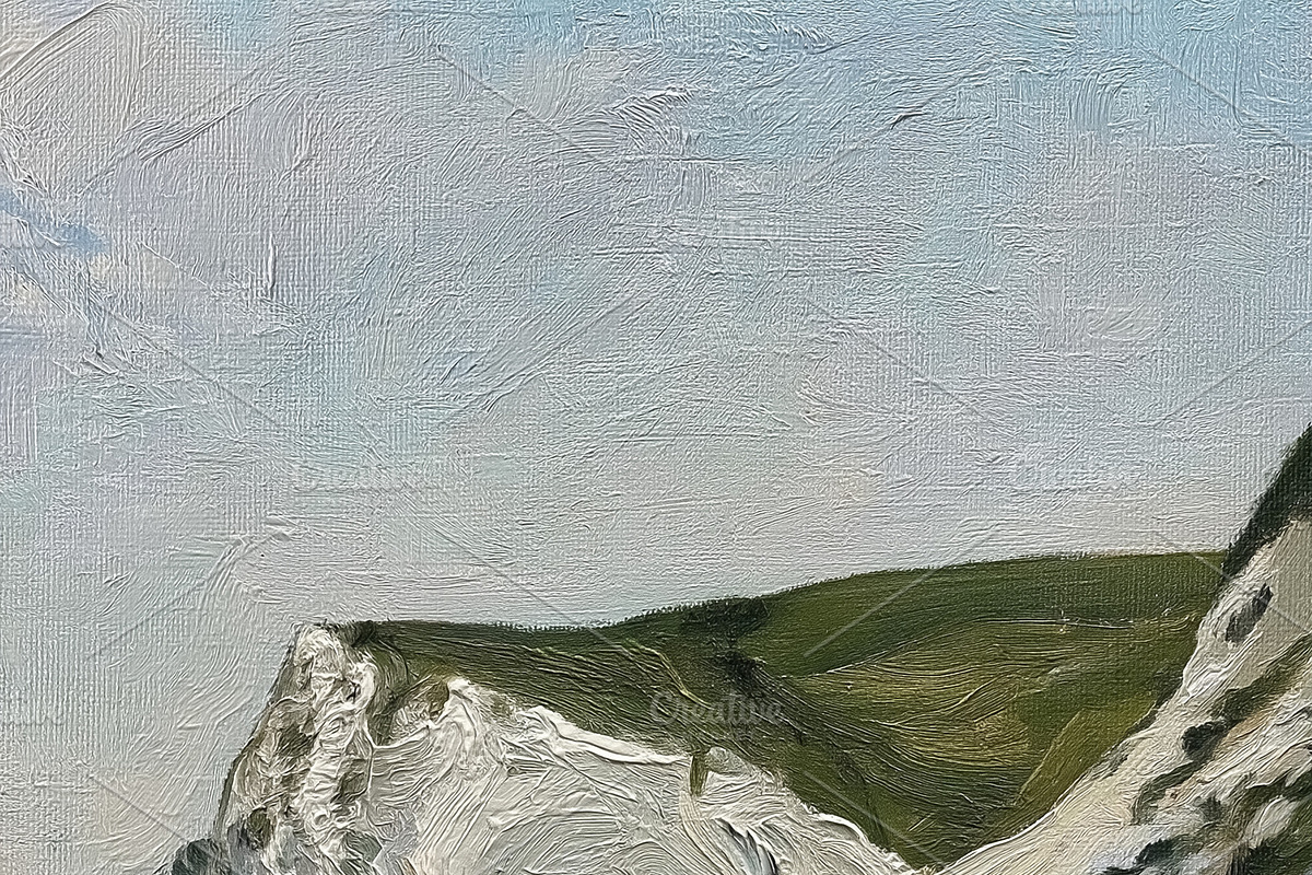 Fine Art. White chalk cliffs and sandy beach meeting turquoise o, a Decorative Illustration by Studio ANNA