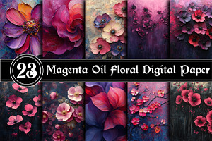 Magenta Oil Floral Digital Paper, an Illustration by RobertsArt