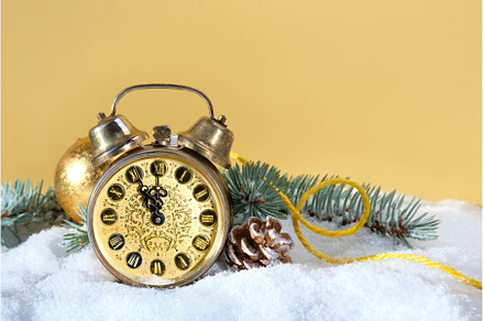 Old vintage alarm clock with fir, a Holiday Photo by tilialucida