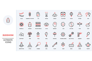 Buddhism buddhist symbols icons, an Object Illustration by Lemberg Vector
