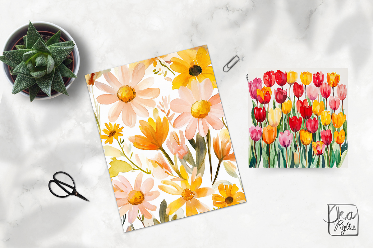 Colorful Tulip Watercolor Painting, an Illustration by ikarifq shop (Photo 2 of 4)
