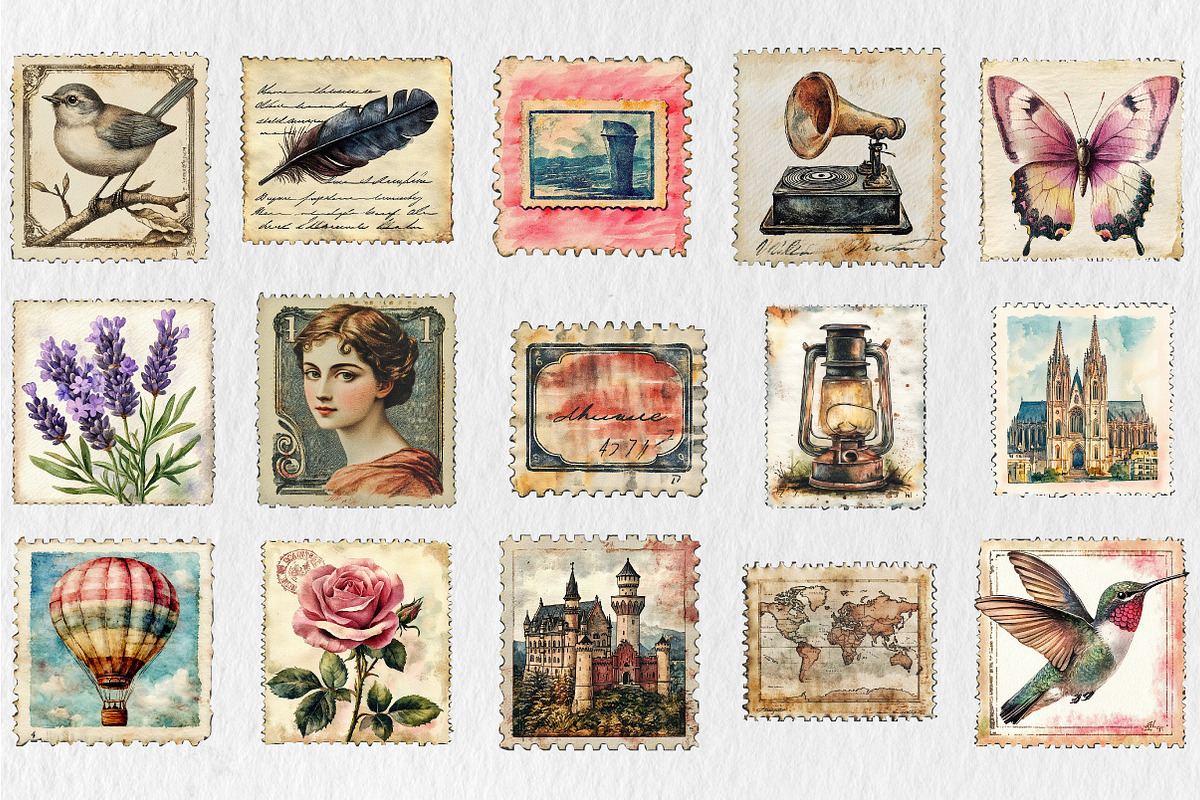 Vintage Arts Postage Stamps Clipart, a Seasonal Illustration by Rose Art (Photo 2 of 4)