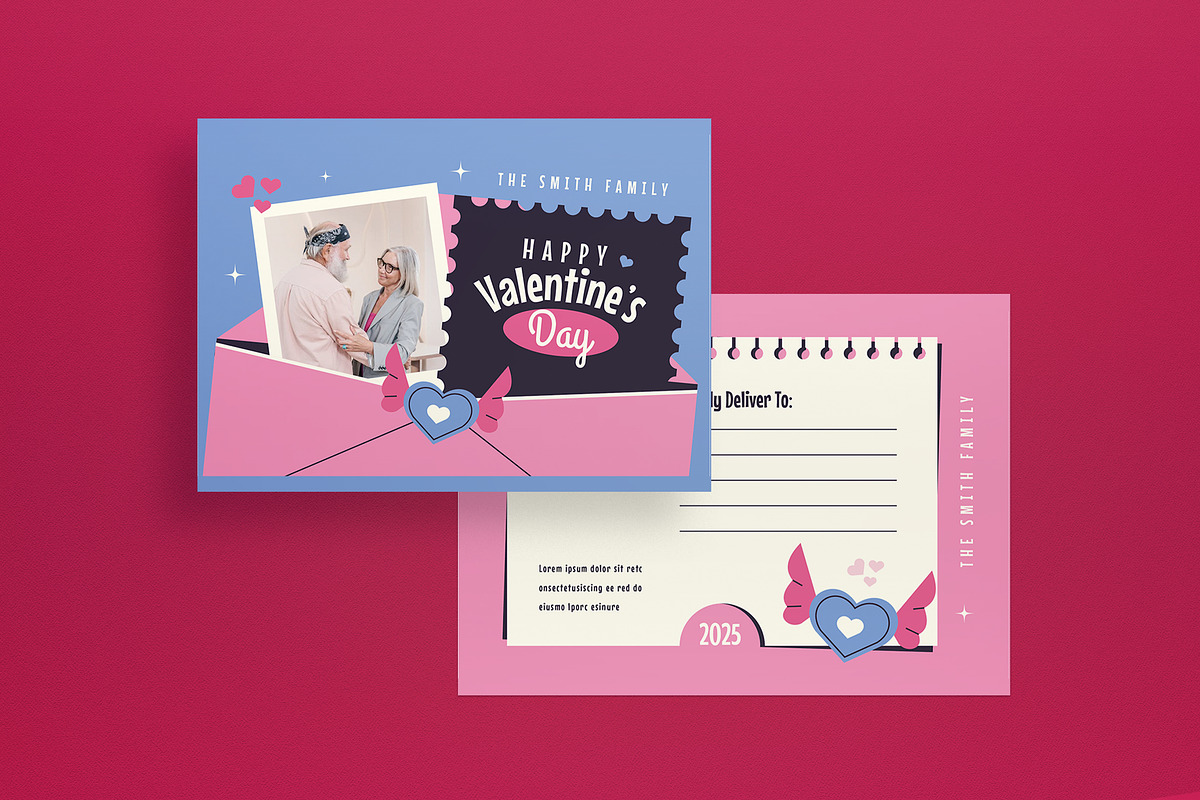 Flat Design Valentine Greeting Card, a Card Template by graphicook (Photo 2 of 3)