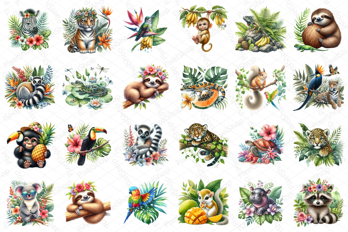Watercolor Tropical Animals Clipart, an Illustration by DreamPrint404 (Photo 5 of 5)
