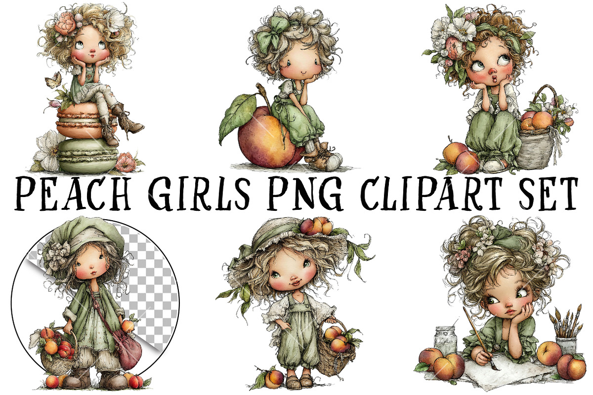 Peach Girls PNG Clipart Set, a Seasonal Illustration by OK Design (Photo 2 of 6)