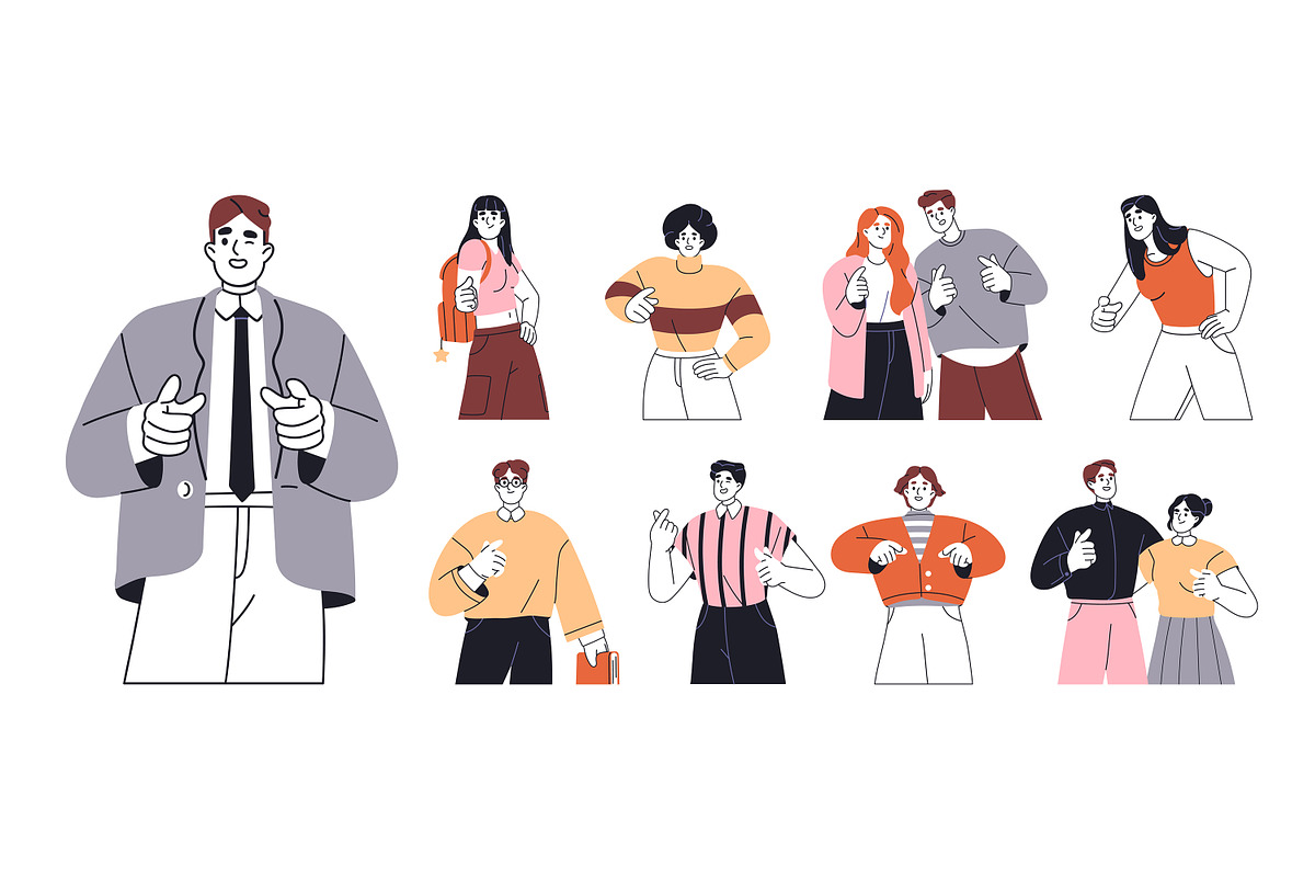 Happy people point at you set, a Person Illustration by PaperTrident (Photo 1 of 12)