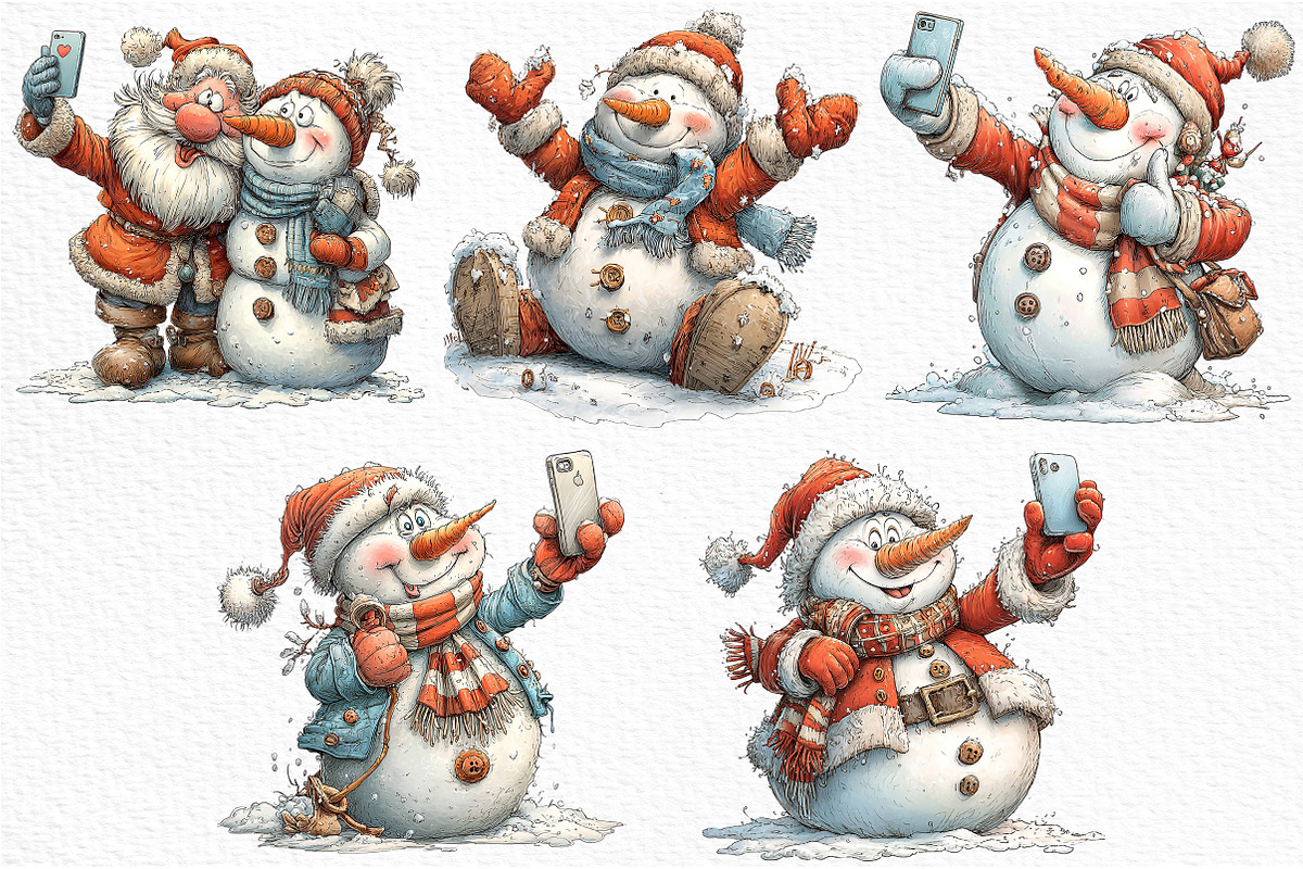 Santa snowman selfie clipart, an Illustration by Craft Nest (Photo 5 of 6)