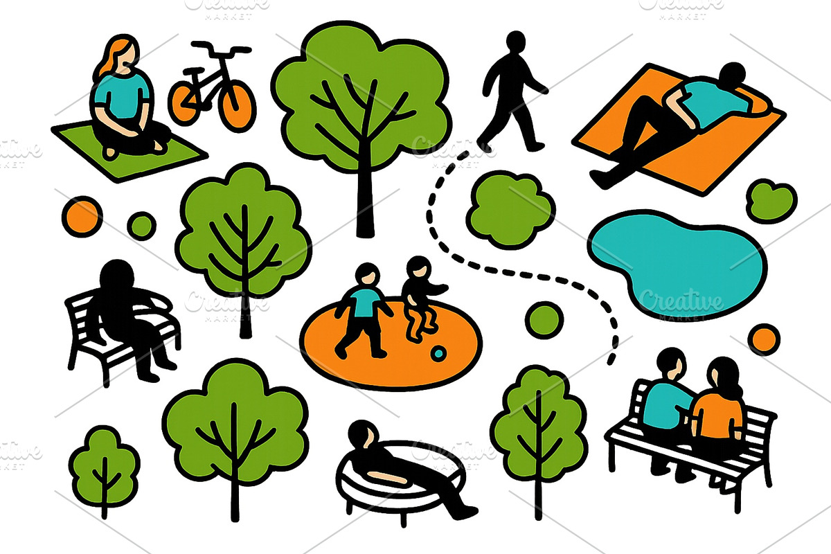 Relaxing activities in a park with, an Illustration by ZinetroN