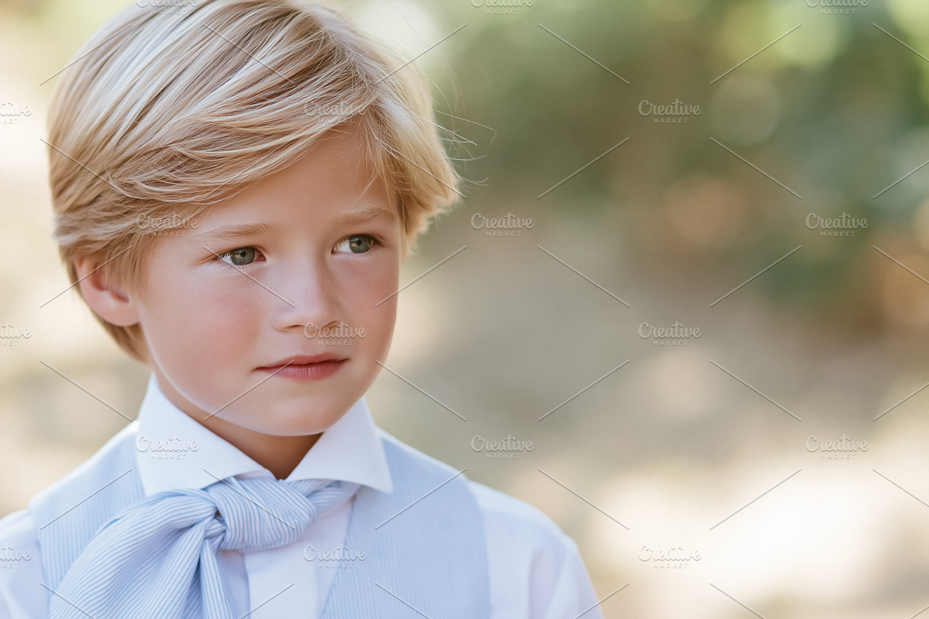 Young blonde boy in formal attire and a blue vest, portraying in, a Person Photo by Studio ANNA