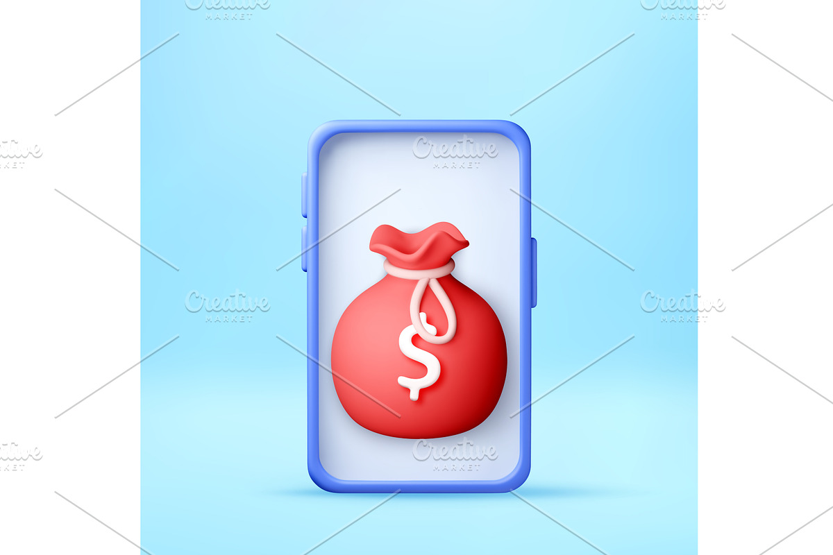 3D money bag with dollar on, a Finance Illustration by Abscent