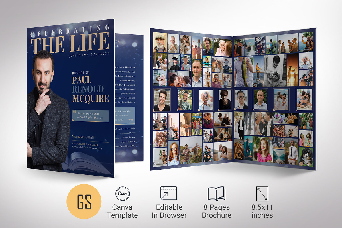 Blue Life Tabloid Funeral Program, a Brochure Template by Godserv Designs (Photo 1 of 11)