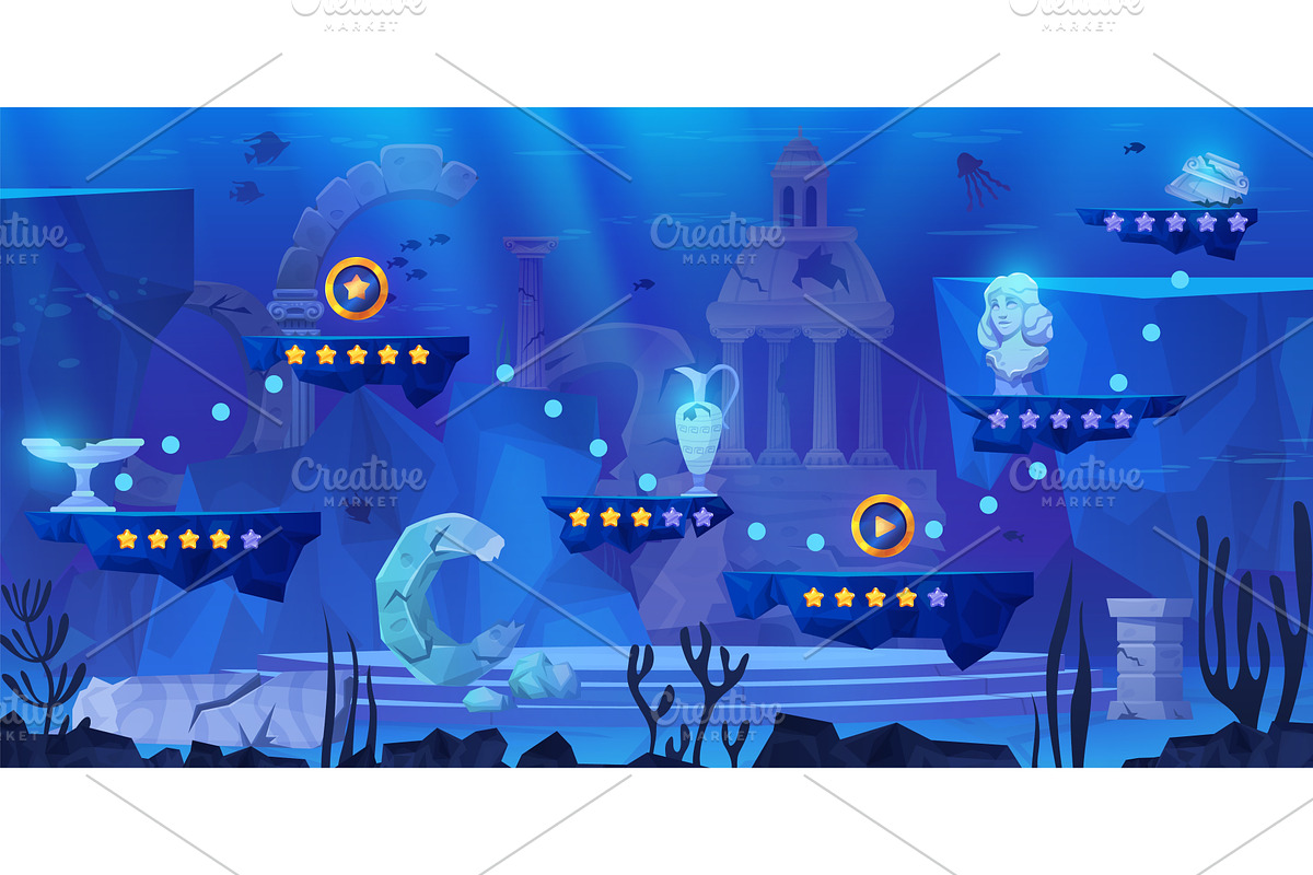 Atlantis game level. Underwater lost, an Object Illustration by Stock-Smart-Start