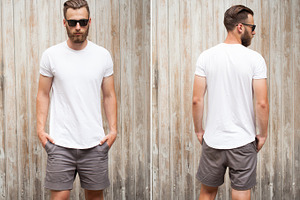 T-shirt front and back view on man