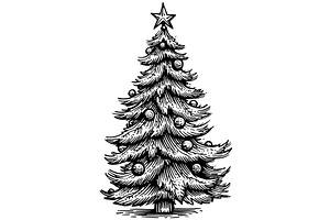 Christmas Tree Woodcut