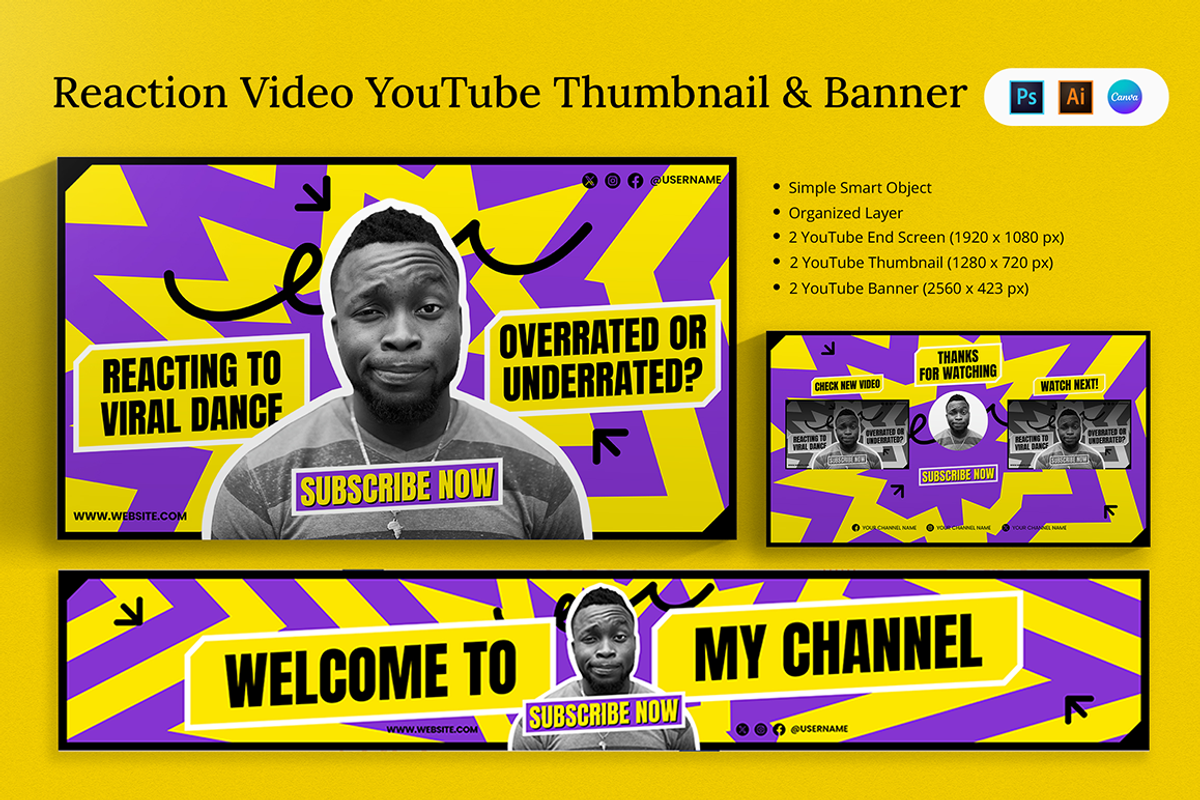 Reaction Video Youtube & Canva, a Social Media Template by Attype (Photo 1 of 5)