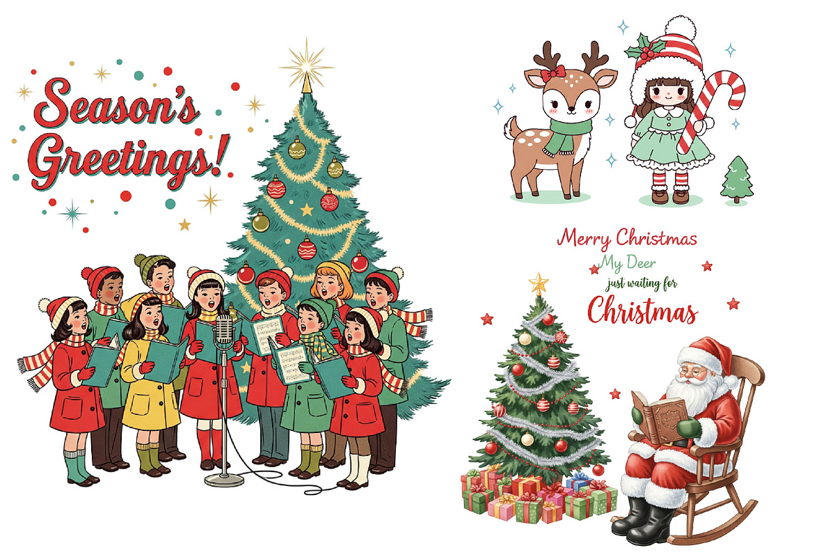 Vintage Christmas Santa Clipart, an Illustration by DreamArtGraphic (Photo 2 of 4)