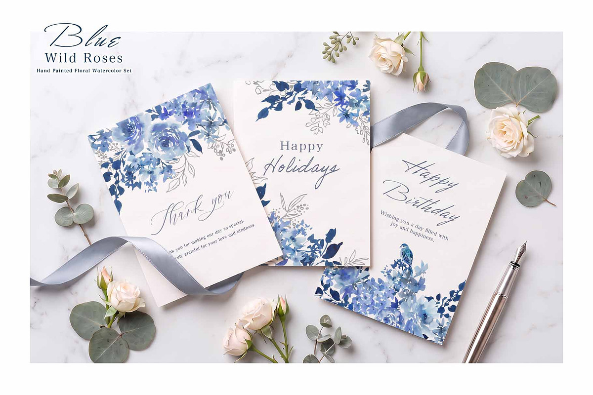 Watercolor Blue Roses with Birds, an Object Graphic by Sawango Designs (Photo 2 of 13)