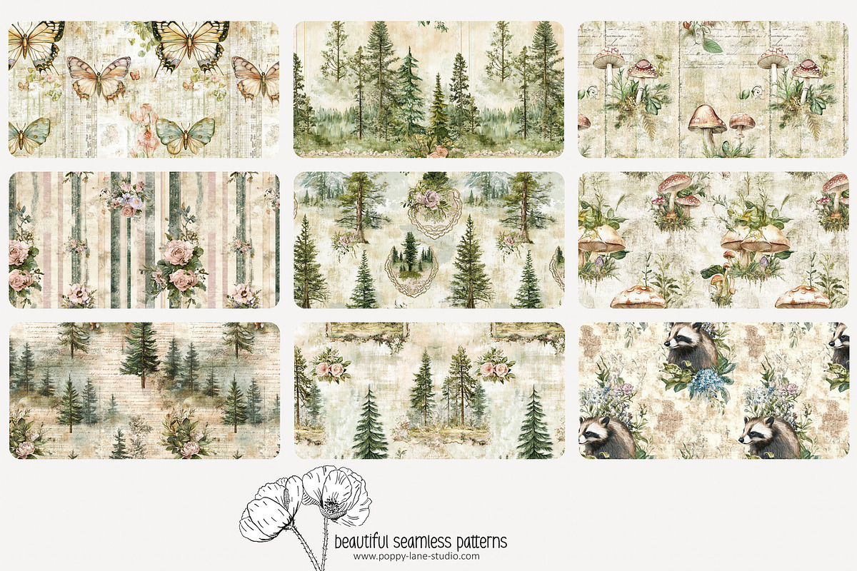 70 vintage woodlands repeat pattern, a Pattern Graphic by Poppy Lane Studio (Photo 7 of 10)