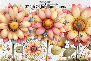 Whimsical 4th Of July Sunflowers PNG, a Seasonal Illustration by Rose Art