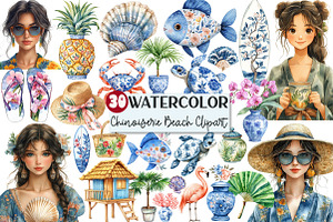 Tropical Chinoiserie Beach Clipart, an Illustration by Rose Art