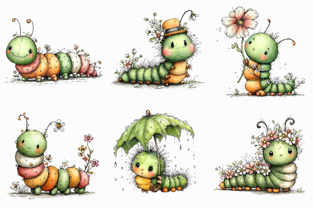 Whimsical Spring Caterpillar Clipart, an Illustration by Libby Wishes (Photo 7 of 8)