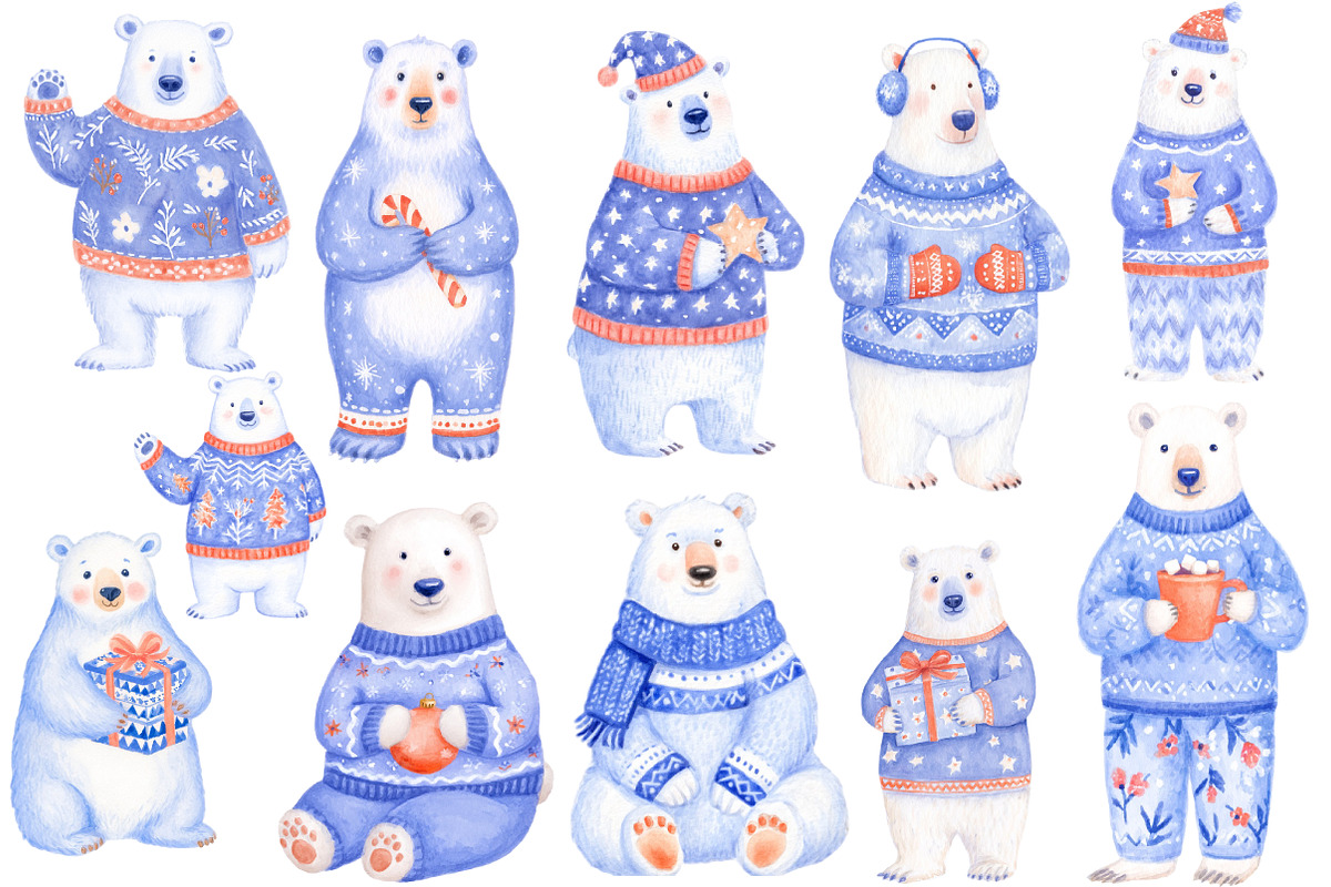 Watercolor Polar Bear Christmas, an Illustration by Designworld (Photo 4 of 4)