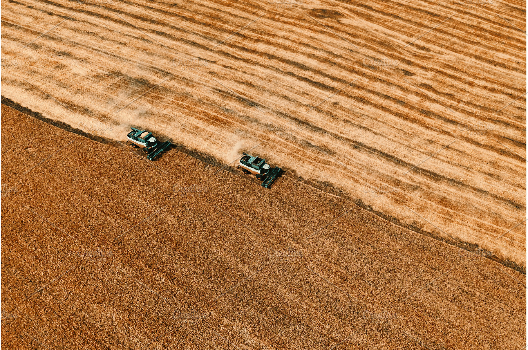 aerial view of two combine on, a Nature Photo by Fascinadora